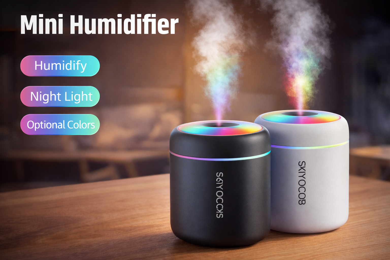 Mini Air Humidifier USB Aroma Diffuser 180 ml – Ultraschall Luftbefeuchter mit LED-Nachtlicht für Auto, Büro & Schlafzimmer