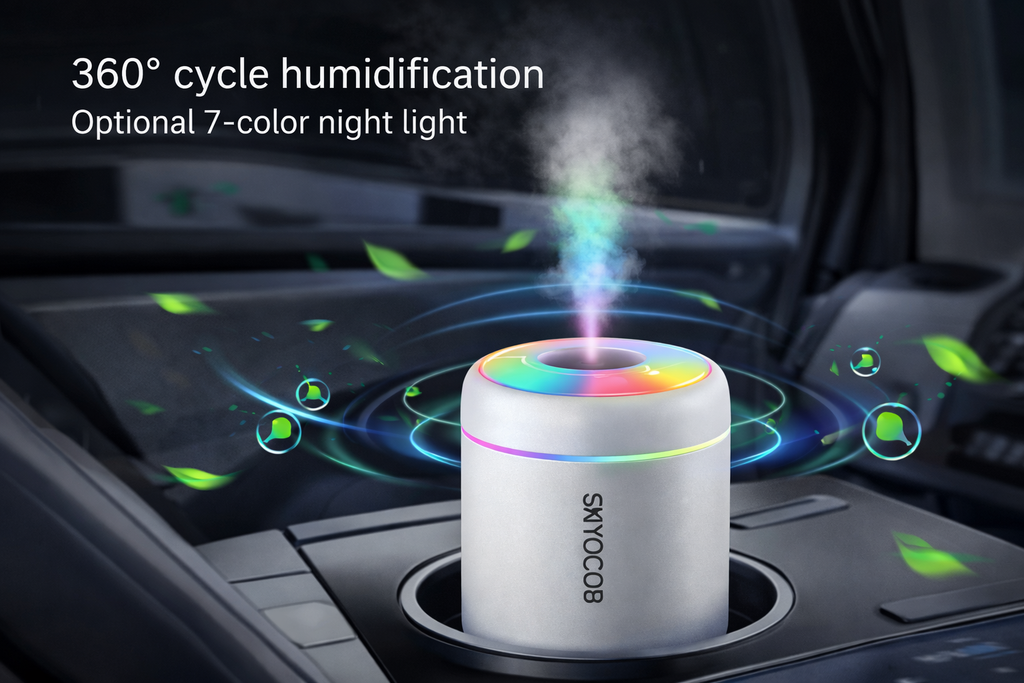 Mini Air Humidifier USB Aroma Diffuser 180 ml – Ultraschall Luftbefeuchter mit LED-Nachtlicht für Auto, Büro & Schlafzimmer