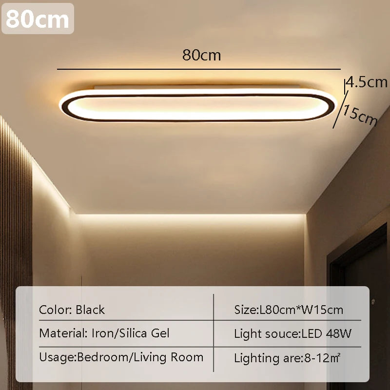 Modern LED Ceiling Light Ultra-thin Minimalist Design Black 40/60/80CM For Corridors Bedrooms Cloakrooms Entrances Dining Rooms