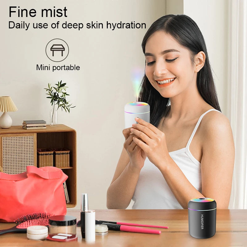 Mini Air Humidifier USB Aroma Diffuser 180 ml – Ultraschall Luftbefeuchter mit LED-Nachtlicht für Auto, Büro & Schlafzimmer