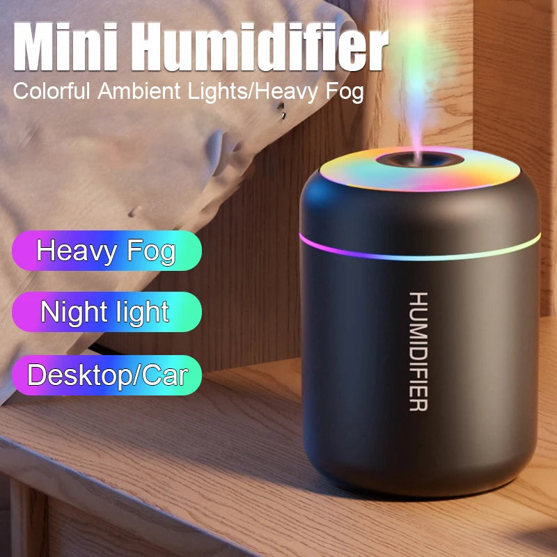 Mini Air Humidifier USB Aroma Diffuser 180 ml – Ultraschall Luftbefeuchter mit LED-Nachtlicht für Auto, Büro & Schlafzimmer