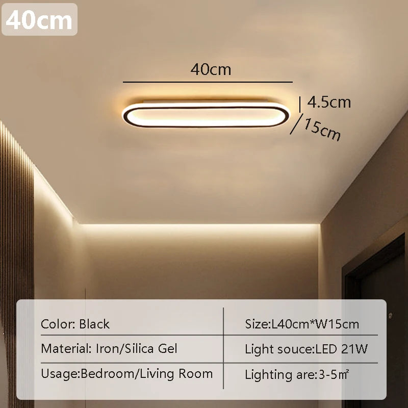 Modern LED Ceiling Light Ultra-thin Minimalist Design Black 40/60/80CM For Corridors Bedrooms Cloakrooms Entrances Dining Rooms