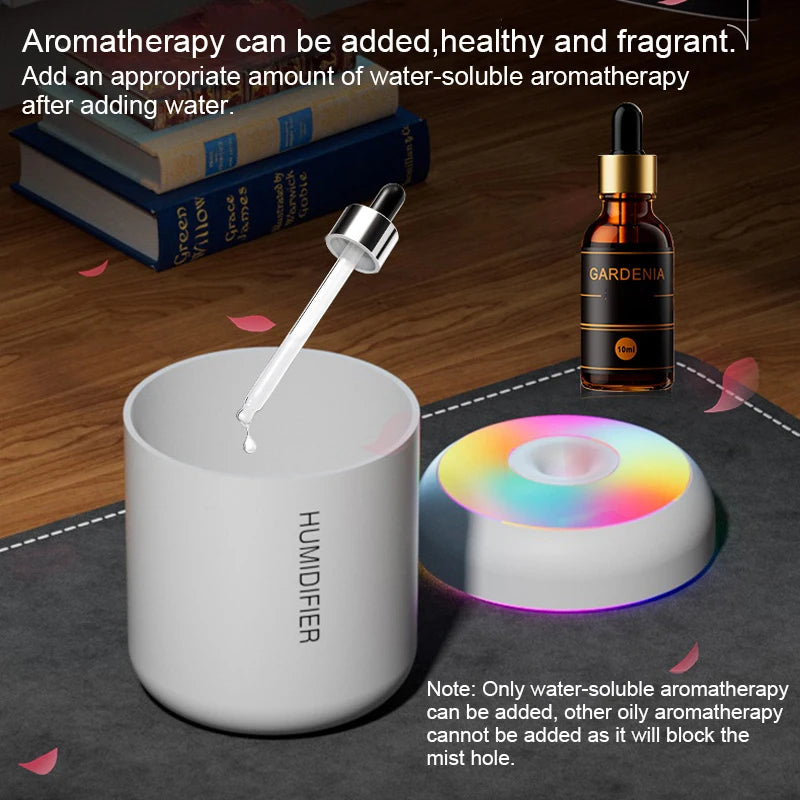 Mini Air Humidifier USB Aroma Diffuser 180 ml – Ultraschall Luftbefeuchter mit LED-Nachtlicht für Auto, Büro & Schlafzimmer