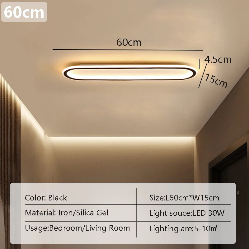 Modern LED Ceiling Light Ultra-thin Minimalist Design Black 40/60/80CM For Corridors Bedrooms Cloakrooms Entrances Dining Rooms